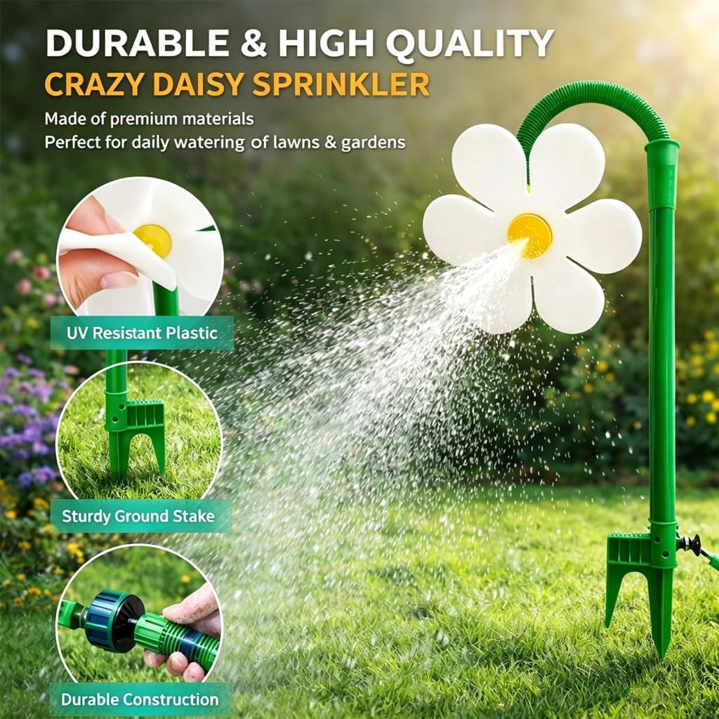 Crazy Dancing Daisy 360° Rotating Sunflower Sprinkler – Fun Lawn & Garden Irrigation Tool for Kids, Pets, Yard Watering & Play(RL White 1 PC)