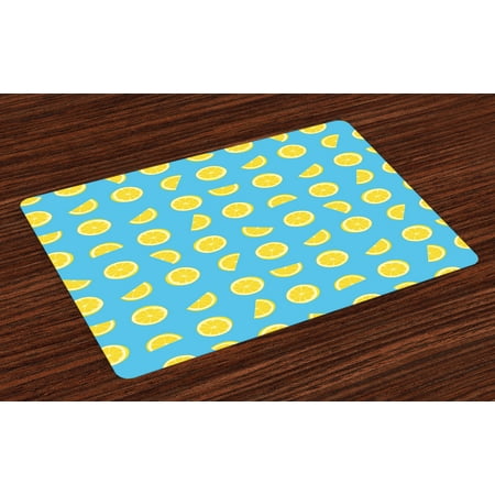 - Yellow and Blue Placemats Set of 4 Fresh Lemon Slices Fruit Happy Summer Sun Exotic Vacation Holiday Joy, Washable Fabric Place Mats for Dining Room Kitchen Table Decor,Sky Blue Yellow, by Ambesonne