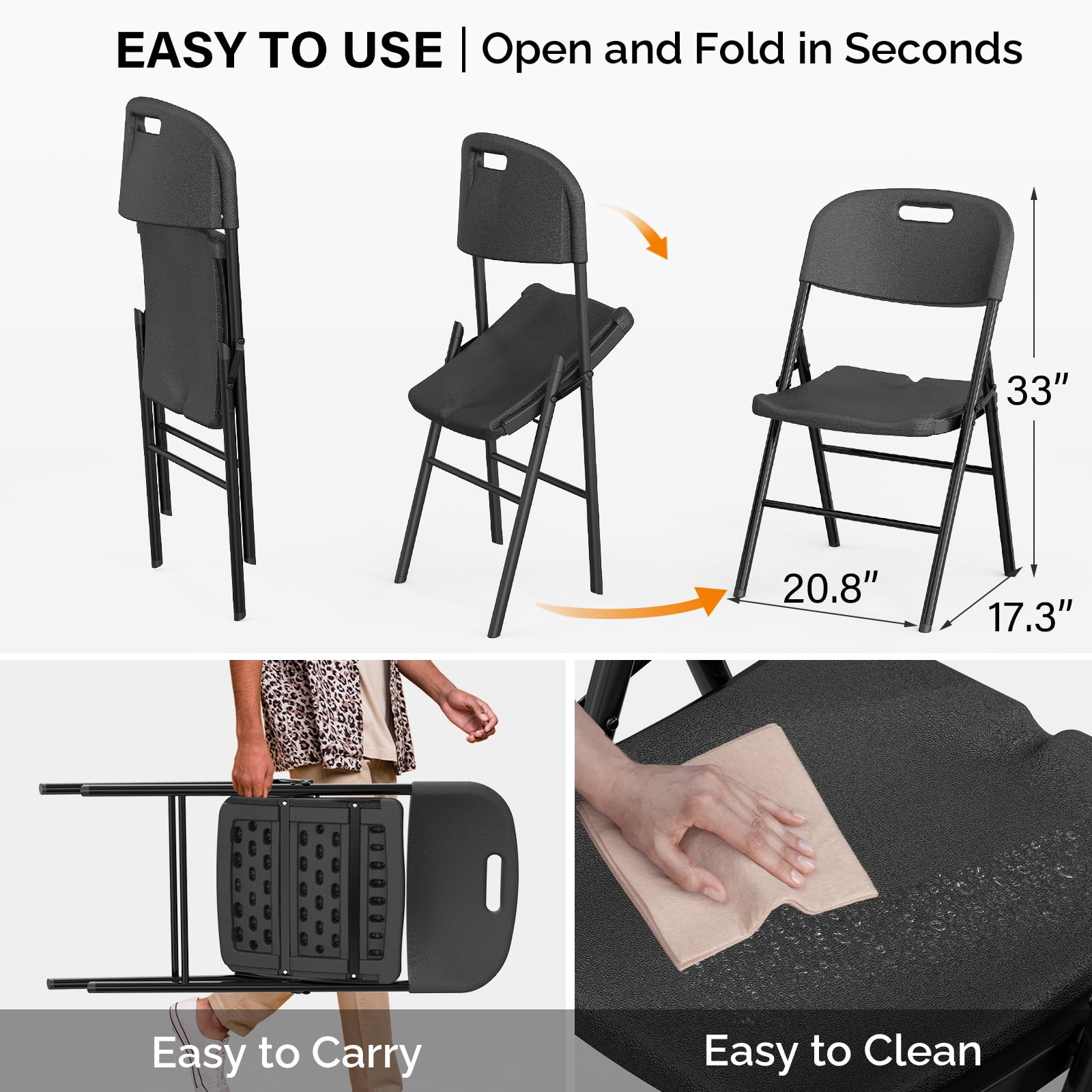 Ktaxon 10 Pack Folding Chairs, Plastic Portable Chairs for Kitchen, Living Room, Comference, Outdoor Folding Chairs, Black