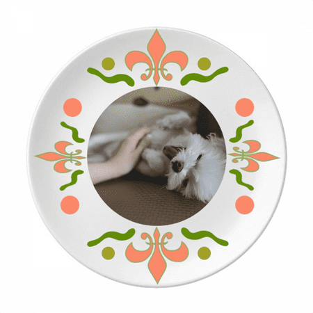 

White Dog Pet Animal Cute Photo Flower Ceramics Plate Tableware Dinner Dish