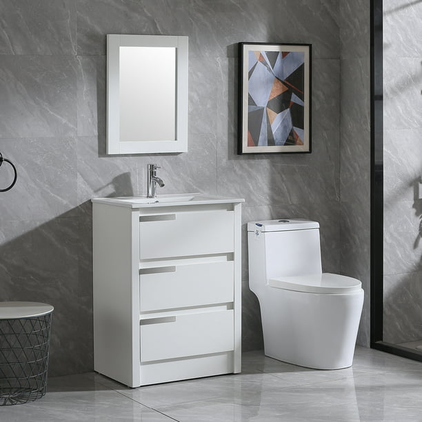 Walcut 24 Modern Wood Bathroom Vanity, Vanity Medicine Cabinet Combo