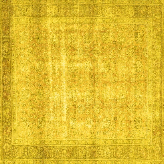 Ahgly Company Machine Washable Indoor Square Persian Yellow Traditional Area Rugs, 3' Square