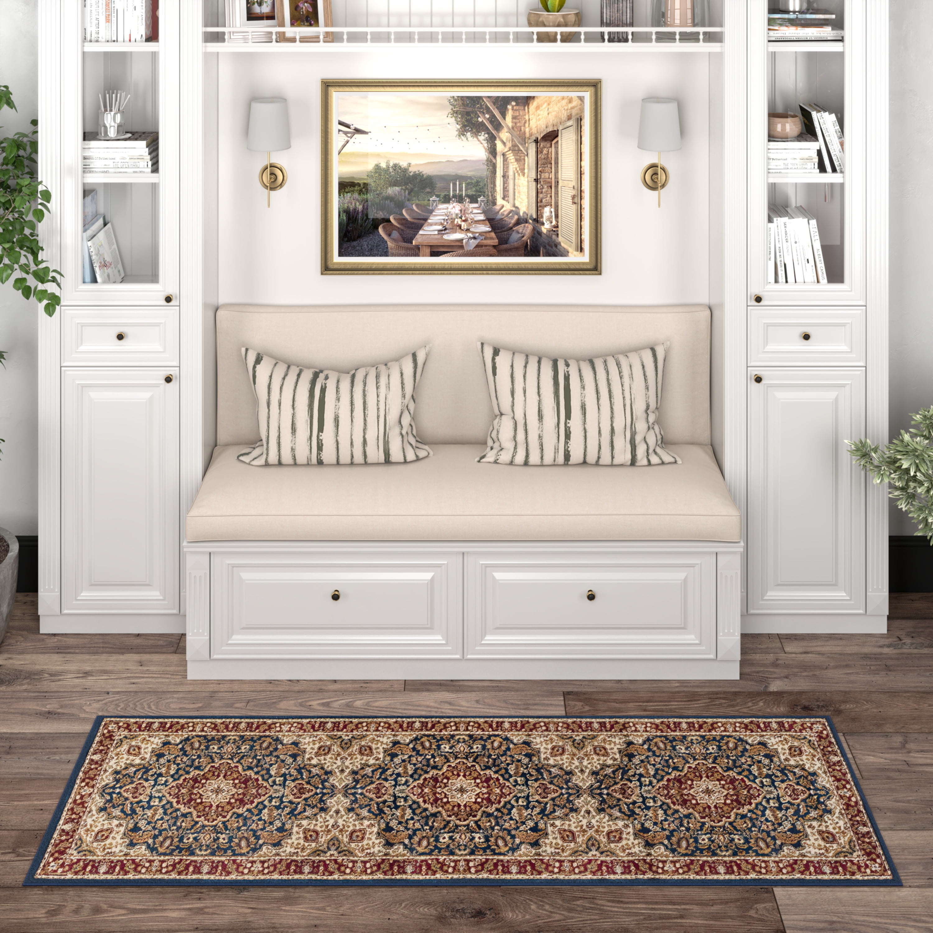 Sensation Transitional 2' x 10' Navy and Beige Polypropylene Indoor Area Rug