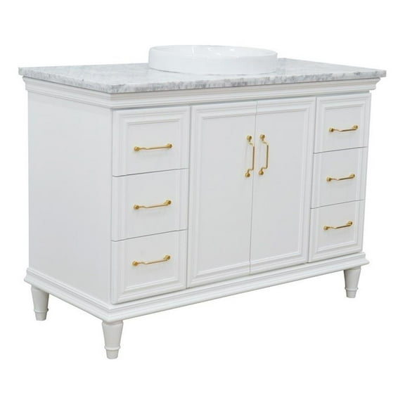 49 in. Single Wooden Vanity White with White Carrara Marble Rectangle Sink