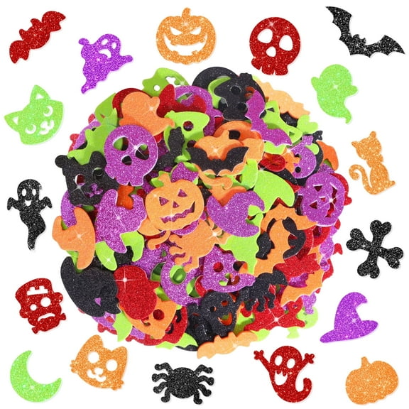 Sinekong 315pcs Halloween Glitter Foam Stickers, Assorted Ghost, Pumpkin, Bat, Spider for Party Favors Craft Supplies