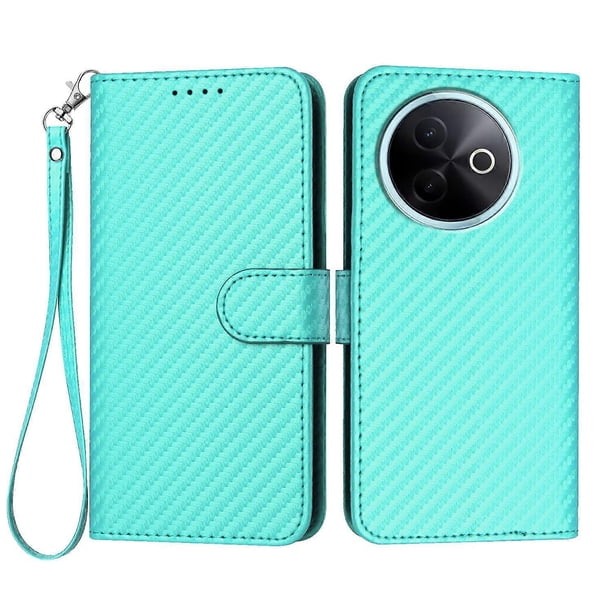 For vivo Y300i 5G vivo Y39 5G Wallet Case with Strap Carbon Fiber Texture Leather Mobile Cover - Cof