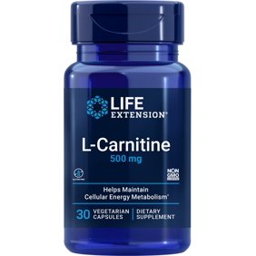 Life Extension L-Carnitine &ndash; 500 mg, Energy Supplement, Memory Supplement &ndash; Free Form Amino Acid, Nitric Oxide Support, Healthy Blood Pressure &ndash; Gluten-Free, Non-GMO, Vegetarian &ndash; 30 Capsules