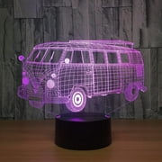 Hongkai Camping Bus 3D Visual Illusion Led Lamp Transparent Acrylic Night Light Led Lampa 7 Color Changing Touch Table Bulbing Room Lamp Decoracin De Dormitorio De Luz De Noche Led 3D51-A1355