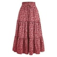 thumbnail image 4 of zaveiop Floral Maxi Skirt for Women Summer Comfy Tiered Elastic High Waisted Skirts Vacation A-Line Flowy Swing Long Skirts (Watermelon Red, L), 4 of 4