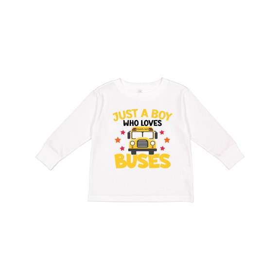 Inktastic Just a Boy Who Loves School Buses Boys Long Sleeve Toddler T-Shirt