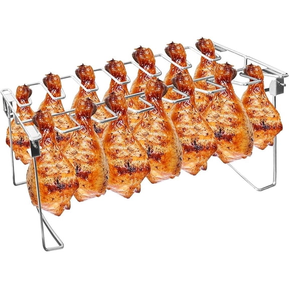 Wzw Chicken Leg and Wing Rack 14 Slots Chicken Drumsticks Holder Stainless Steel Roaster Stand for Smoker Grill Oven BBQ Accessories