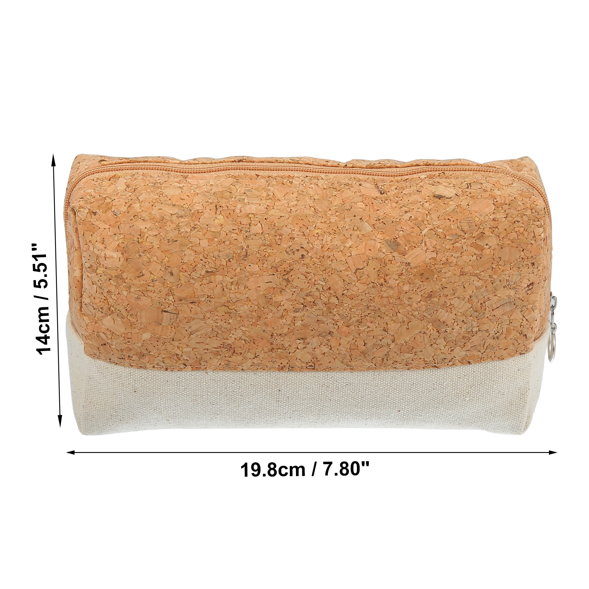 Unique Bargains Makeup Bag Toiletry Bag Wood Grain Pattern 7.80"x2.36"x5.51" Canvas Beige