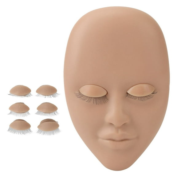 Lash Mannequin Head Eyelash Extension Practice Doll Head with 3 Pairs Replaceable Eyelid Single Layer Lashes Light Brown