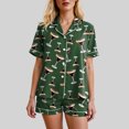 thumbnail image 4 of felwors Funny Graphic Pajamas for Women Set Button Down Short Sleeve Top and Shorts Pjs Sets Sleepwear XS-XXL Dark Green, S, 4 of 6