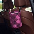 thumbnail image 5 of Round Car Trash Can 7×5.9in Waterproof, Durable, Not Easy To Fade, Easy To Install And Disassemble To Prevent Interior Pollution Argyle Plaid Magenta_2, 5 of 7