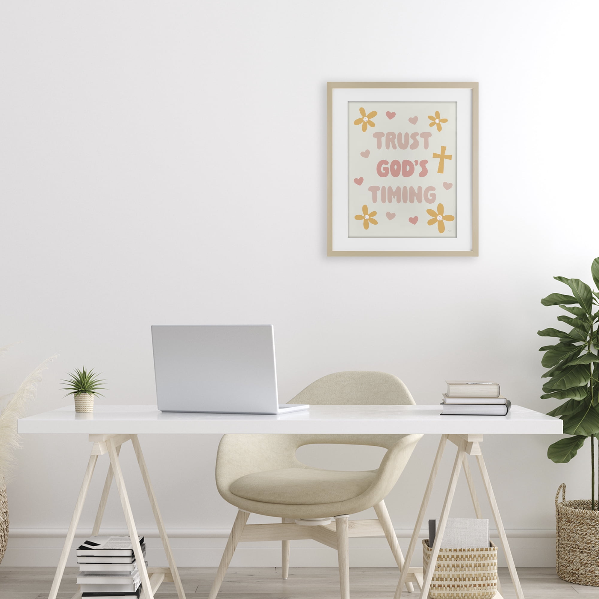 Stupell Industries Retro Trust God's Timing Birch Framed Print Under Glass, design by Natalie Carpentieri