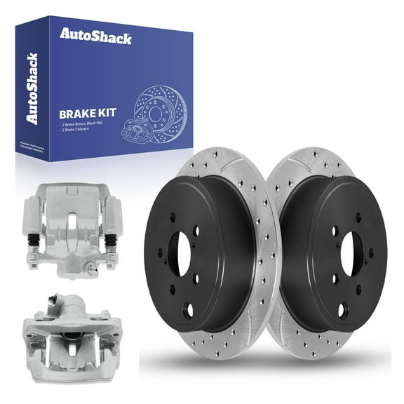 AutoShack 10.78" (273.8 mm) Rear Solid Drilled & Slotted Brake Rotors E-Coated   Calipers | Replacement for 2012-2014 Subaru Impreza | 4-PC Brake Kit | ShadowGuard