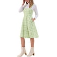 thumbnail image 4 of INSPIRE CHIC Tweed Dress for Women's Sleeveless Square Neck Plaid A-Line Pinafore Overall Dresses L Green, 4 of 5
