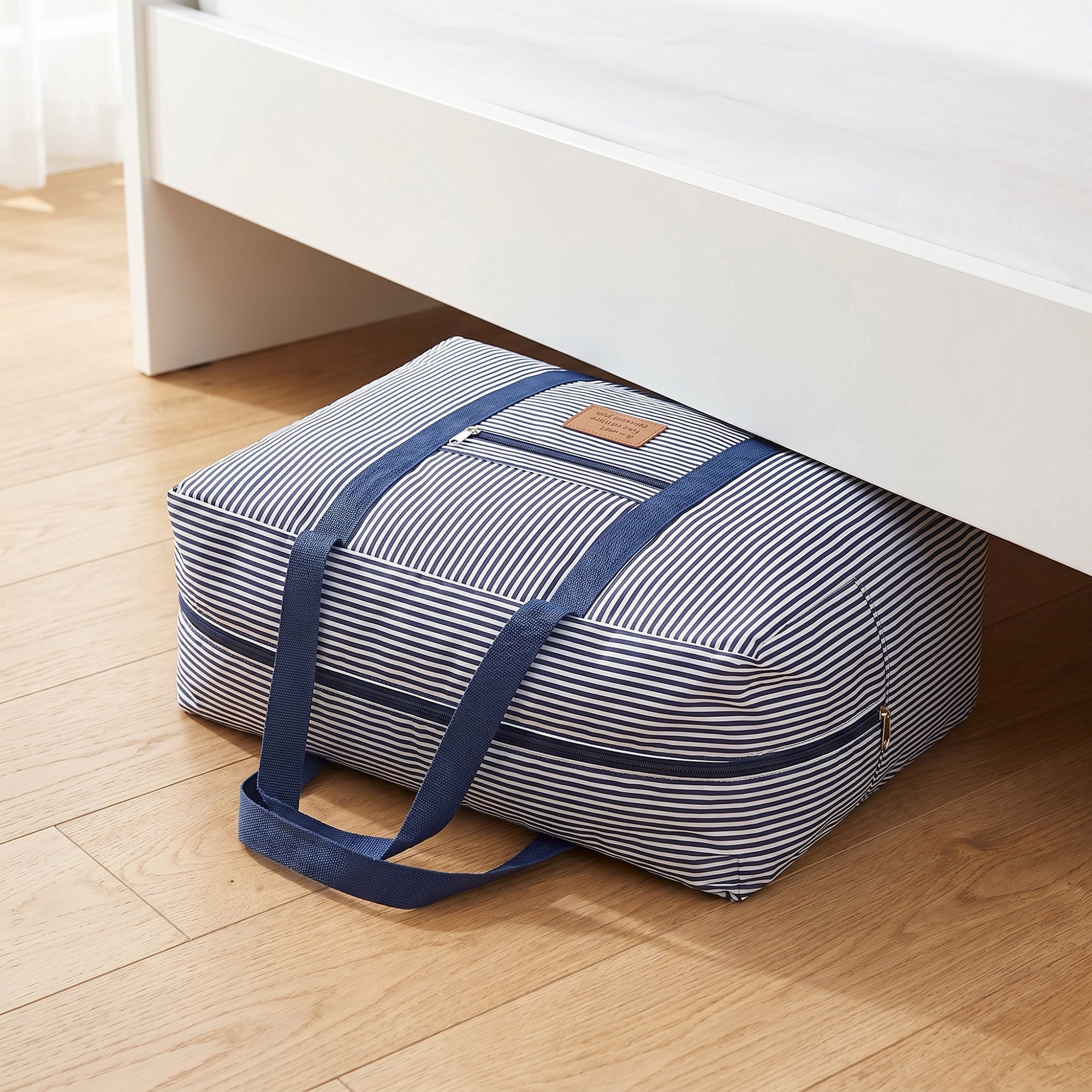 Unique Bargains Large Capacity Striped Oxford Travel Bag Navy Blue 16.9" x 13.0" x 7.1"