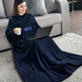 thumbnail image 2 of PAVILIA Wearable Blanket with Sleeves for Adult Women Men, Cozy Fleece Warm Wrap Throw Blanket with Arms, Pocket, Gifts for Christmas, Wife, Navy Blue, 2 of 7