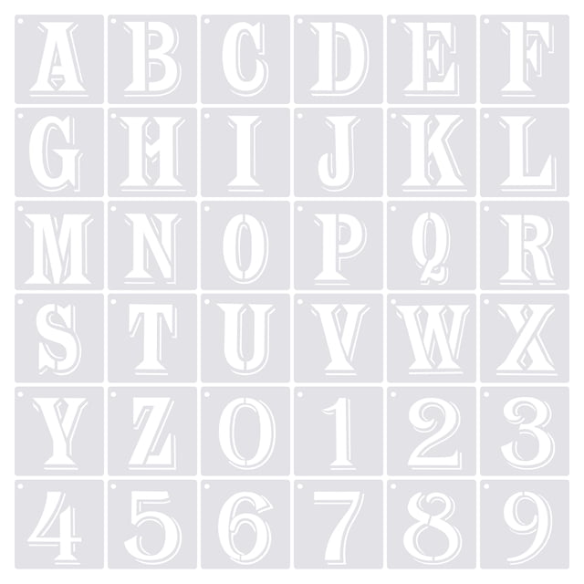 Unique Bargains 3.9 Inch Letter Number Stencils 5' Width Alphabet Numbers Templates Set with Ring Shadow, White 36 Pack