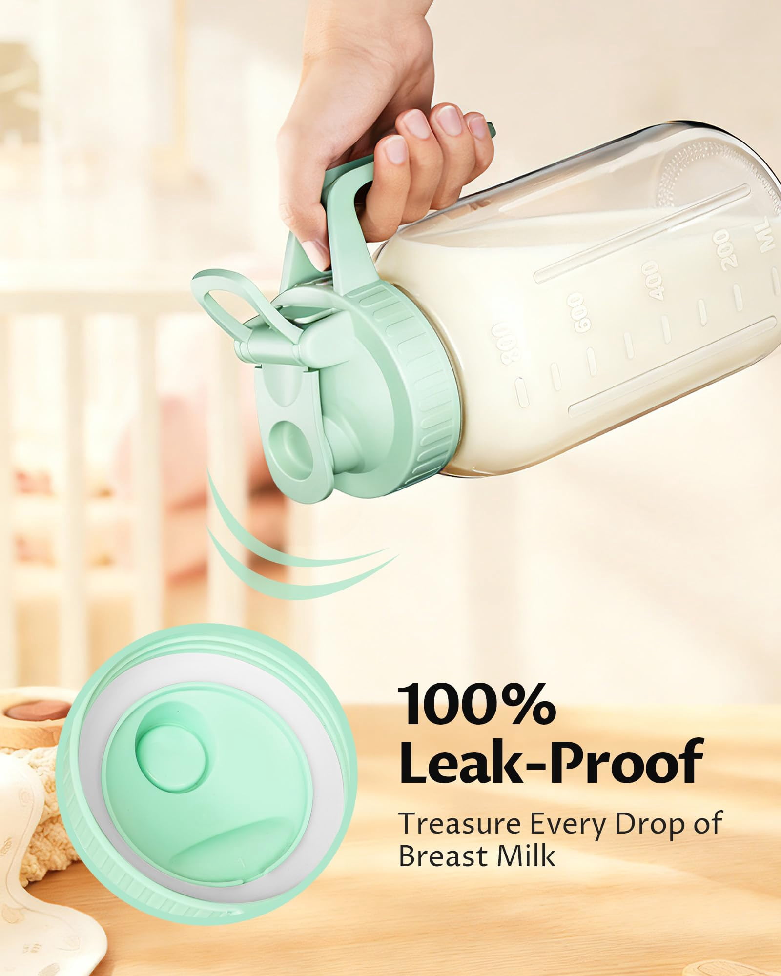 2-pack 32oz Breast Milk Pitcher With Lid - Leak-proof  Airtight Glass Storage Container For Breastmilk Formula And Beverages Easy Pour Spout Wide Mouth Quick Filling Cleaning