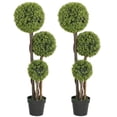 thumbnail image 1 of HOMCOM 4FT Artificial Boxwood Triple Ball Topiary Tree Set of 2, Green, 1 of 9