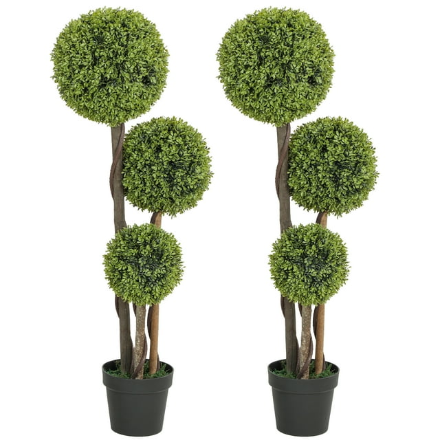 HOMCOM Arbre Topiaire Artificiel à Buis Triple Boule de 4 Pi, Ensemble de 2, Vert