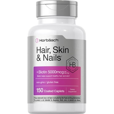 Hair Skin and Nails Vitamins | 150 Caplets | with Biotin and Collagen | by Horbaach