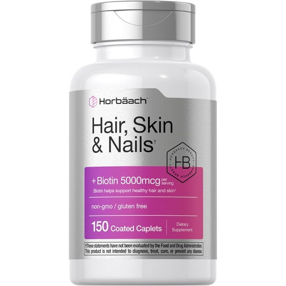 Hair Skin and Nails Vitamins | 150 Caplets | with Biotin and Collagen | by Horbaach