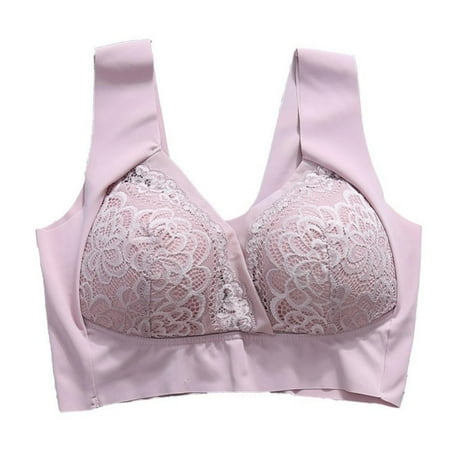 

Xmarks Womens Plus Size Minimizer No Underwire Bra with Lace Embroidery 2 Packs Pink 40/90BCD 42/95ABC