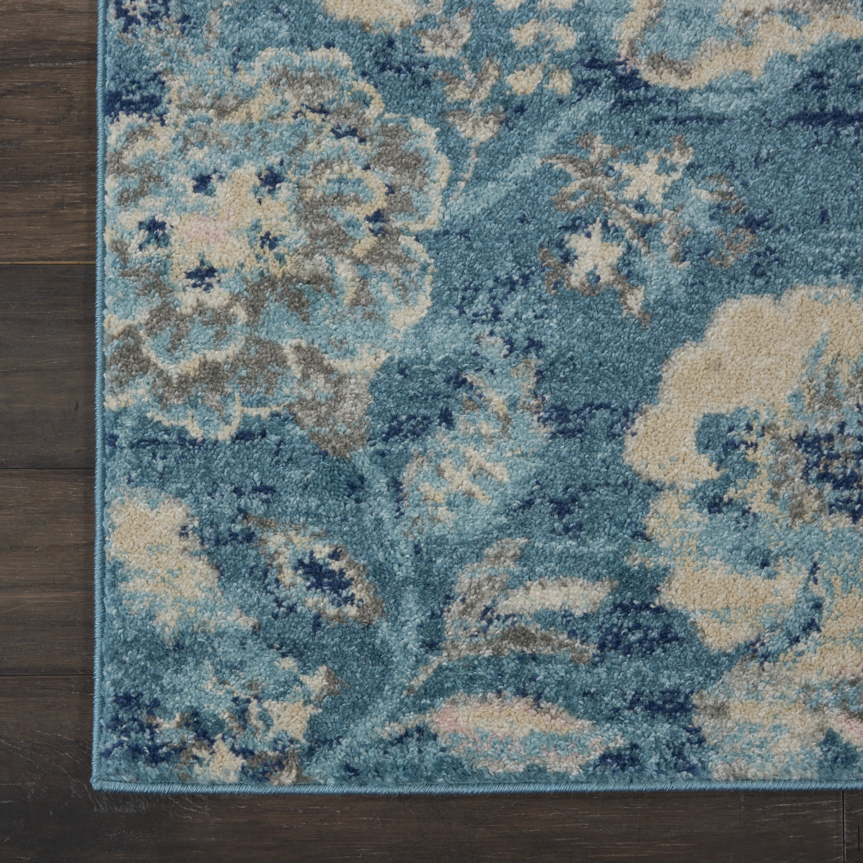 Serene Modern Floral Turquoise 2' x 4' Area Rug, (2' x 4')