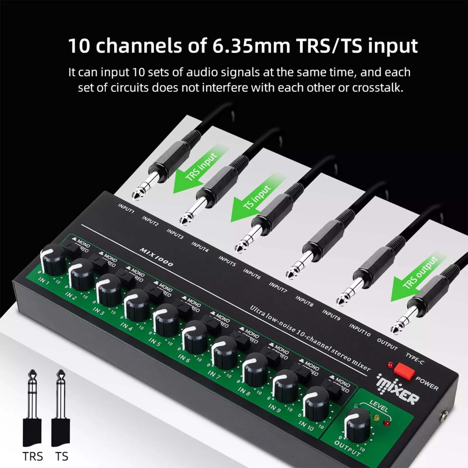 Precision Sound Mixer for Detailed Audio Adjustment Independent Control Knobs & Low Noise Chip