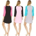 thumbnail image 4 of 3 Pack: Woman's 100% Cotton Soft Printed Long Sleeve Sleep Dress Night Gown Pajama Shirt Medium, Set A, 4 of 7