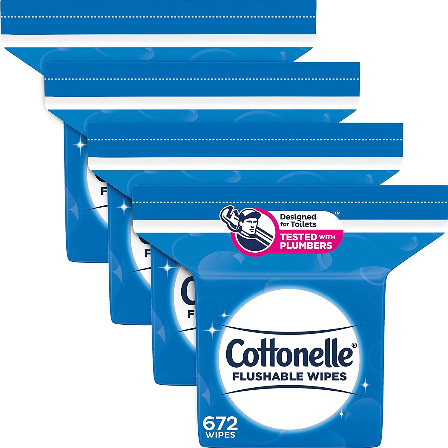 Cottonelle FreshFeel Flushable Wet Wipes, 4 Refill Packs, 168 Wipes per