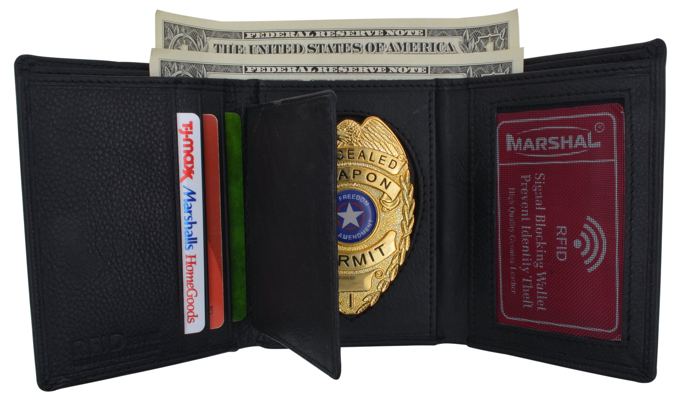 RFID Blocking Genuine Leather Trifold Badge Holder Wallet Black, Police ...