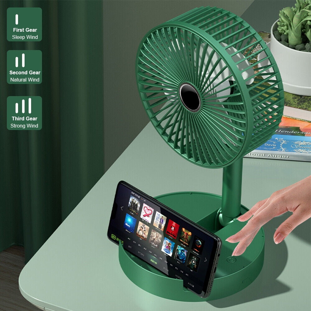 JLLOM Portable Folding Fan, Rechargeable Standing Pedestal USB Fan, 3 Speeds, 1200mAh Battery