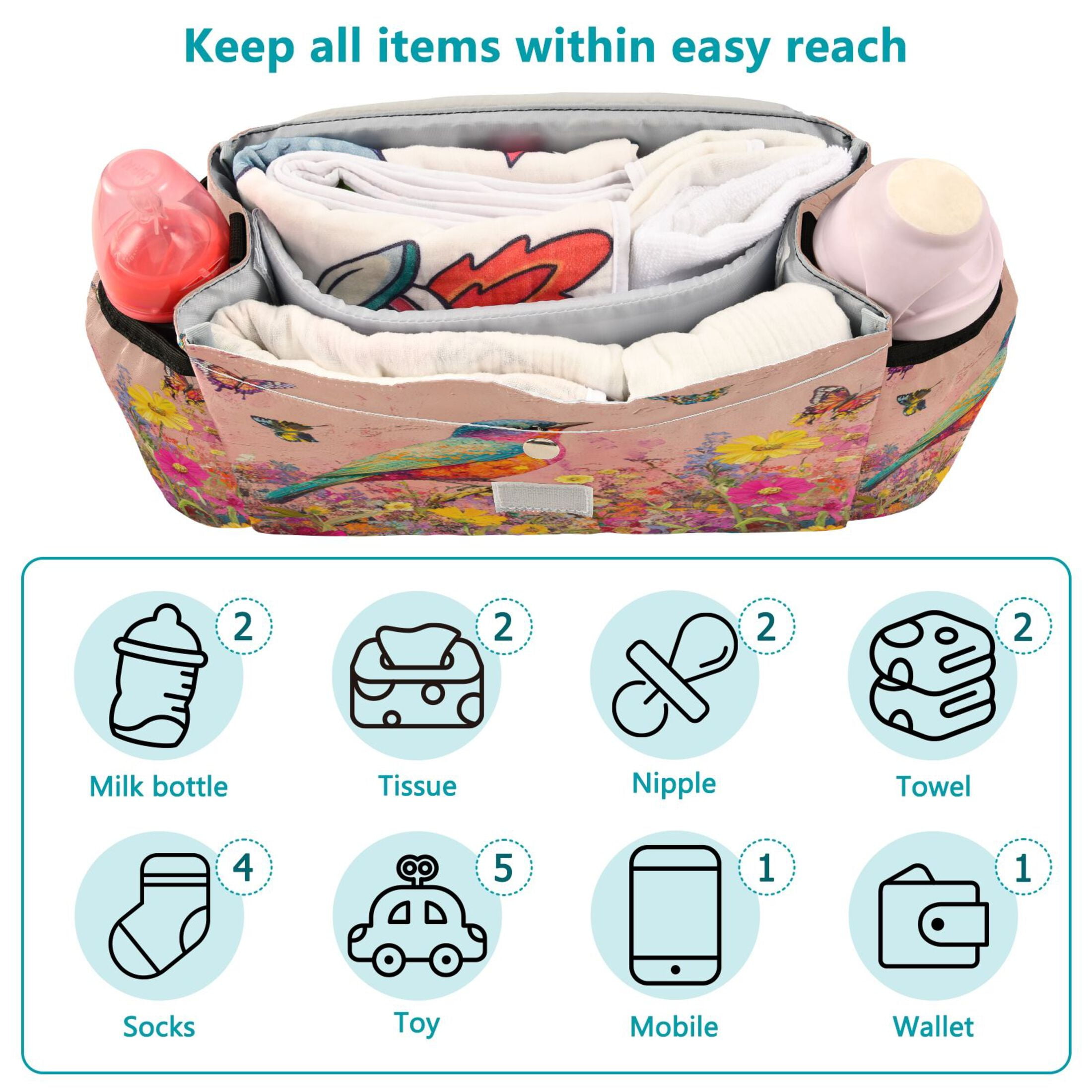 DIXRUYEE Stroller Organizer Vivid Melody Of Nature's Palette Printed