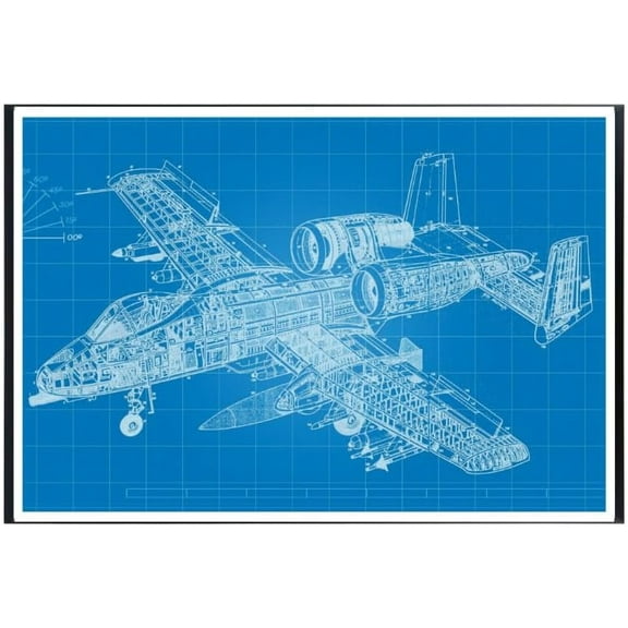 A-10 Warthog Blueprint Wall Art – Military Aviation Poster – High-Resolution Air Force Jet Diagram Print – Ideal Gift for Pilots and Aviation Enthusiasts