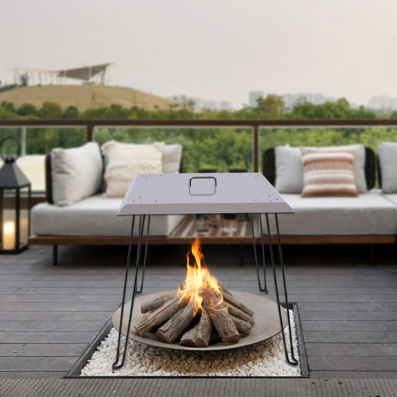 Fire Pit Heat Deflector Outdoors Stainless-Steel with Carrying Handle Square Fire Pit Lid Fire Pit Burner Cover Pushes Heat down and out 24*24*24in