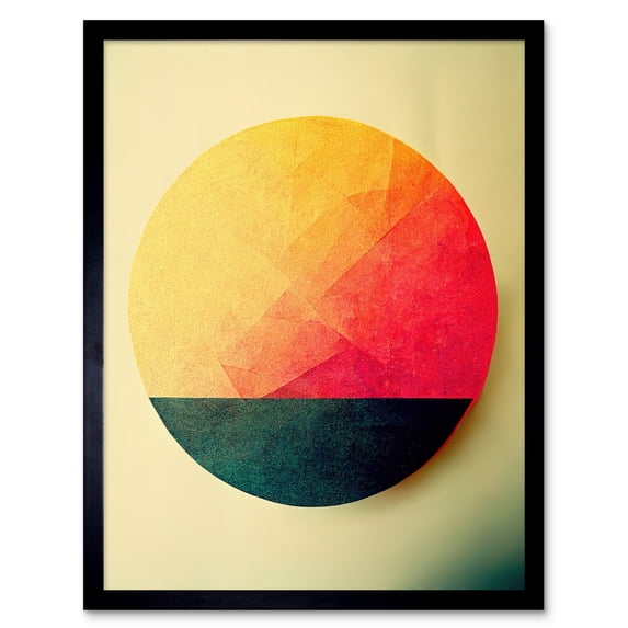 Minimalist Geometric Textured Sun Illustration Warm Yellow Orange Red Art Print Framed Poster Wall Decor 12x16 inch