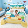 thumbnail image 3 of Manfei Cartoon Initial P Beach Seashell Starfish Queen Comforter Set for Kids Boys and Girls, Nautical Alphabet Print Bedding Comforter Set, Stars Reversible 3-Piece, 1 Comforter and 2 Pillowcases, 3 of 6