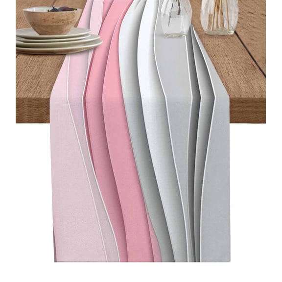 Ldtrchee Pink Gray Ombre Table Runner 72 Inches, Modern Abstract Moire Art Geometric Bed Runner Dresser Scarves Tabletop for Indoor Outdoor Parties/Ceremony/Banquet, 13" x 72"