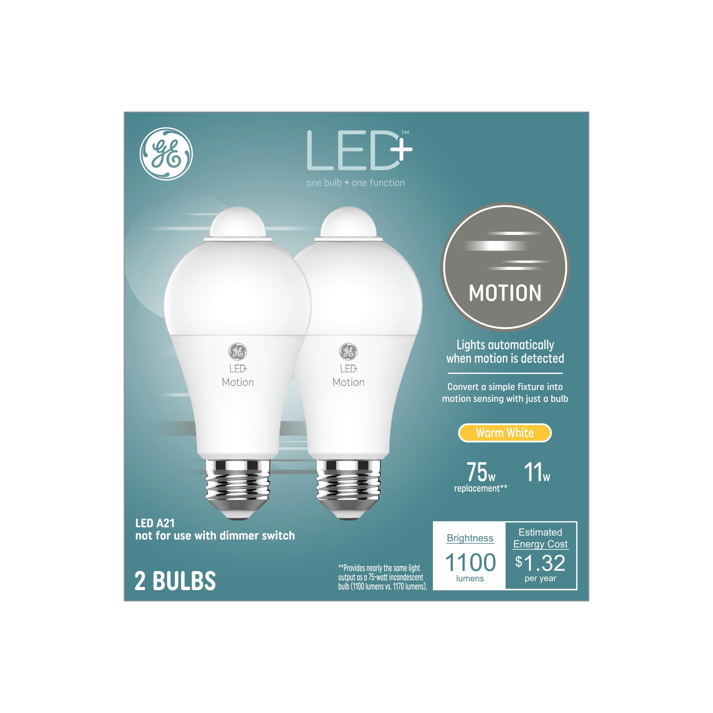 2 Pack Motion Sensor Light Bulb UL Listed 10W 80W Equivalent 5000K Daylight 