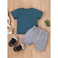 thumbnail image 2 of Inevnen Infant Boy Summer Clothes Suits Letter Print Short Sleeve Crew Neck T-Shirts and Elastic Waist Shorts 2Pcs Set, 2 of 8