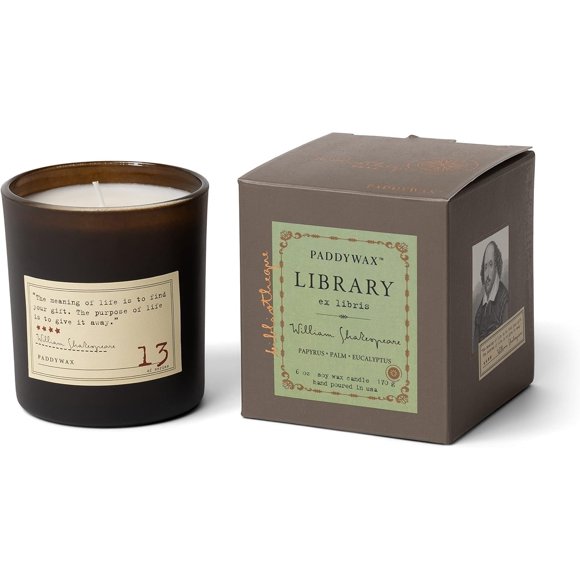 Paddywax Library Collection William Shakespeare Scented Soy Wax Candle, 6.5-Ounce, Paprus, Palm & Eucalyptus