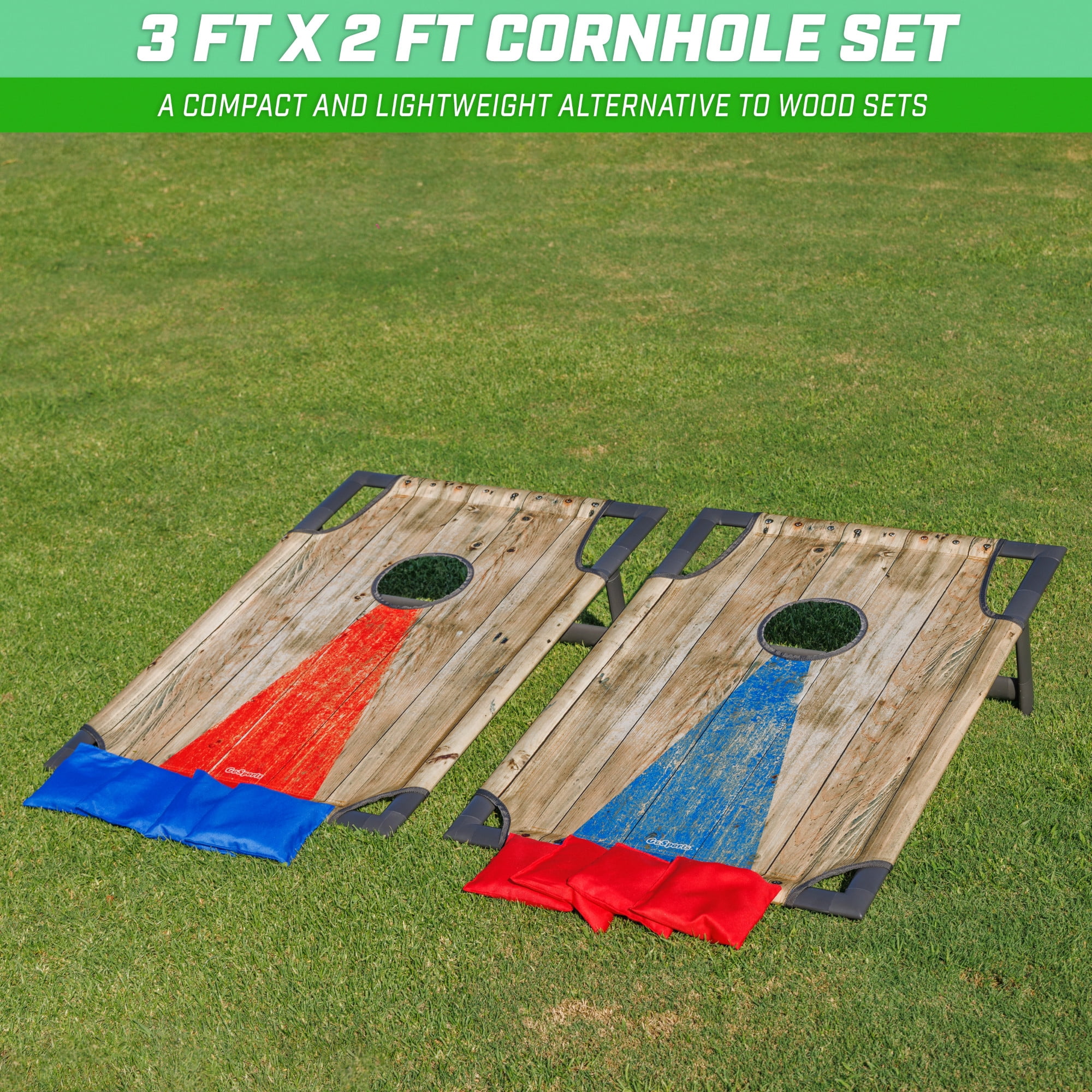 GoSports Portable PVC Framed Cornhole Toss Game Set with 8 Bean Bags and Travel Carrying Case - Rustic