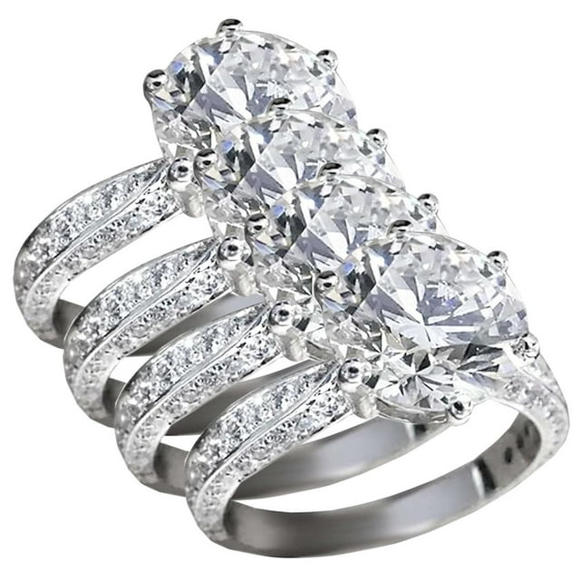 Bonitas Sortijas de Compromiso CrystalLuxe 4Pzas Talla 9 19mmØ Circunferencia 60mm Circonia/Metal Plata. High Monaco MXCXE-019