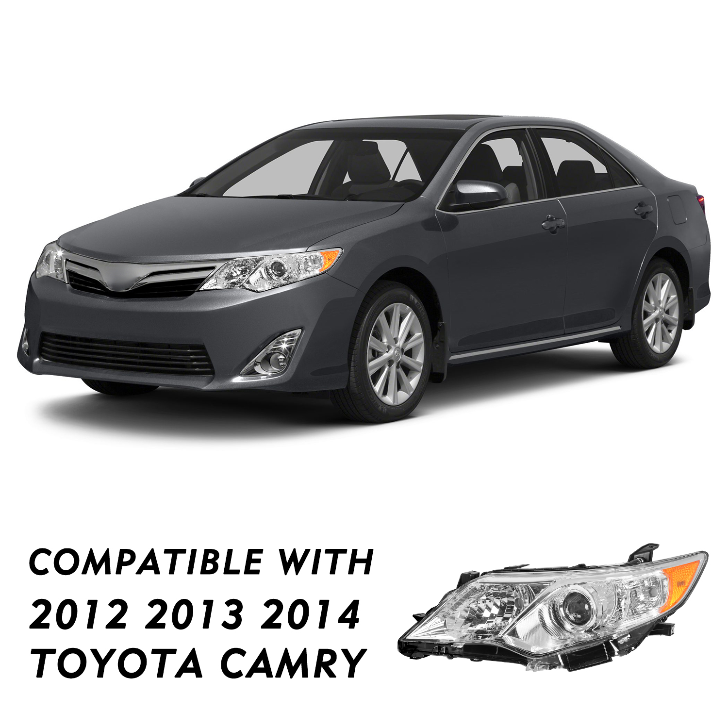For 2012-2014 Toyota Camry Projector Chrome Headlights Assembly LH+RH Pairs