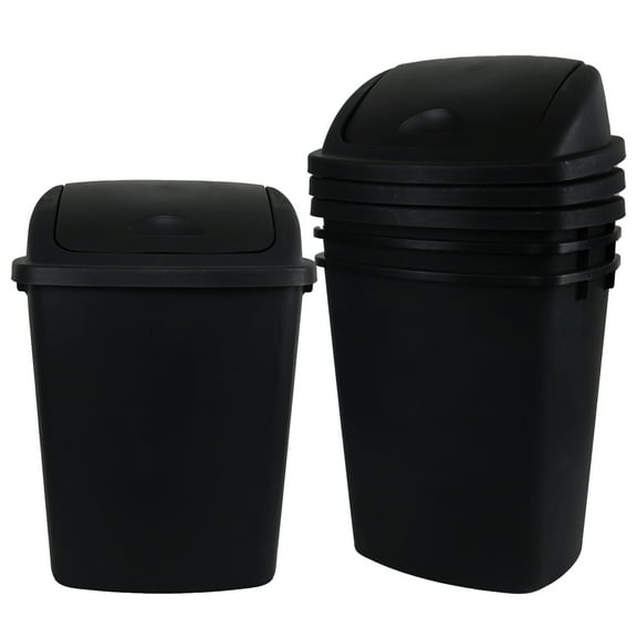 Ramddy 10 Gallon Garbage Can with Swing Lid, Black Plastic Kitchen Trash Can, 4 Pack